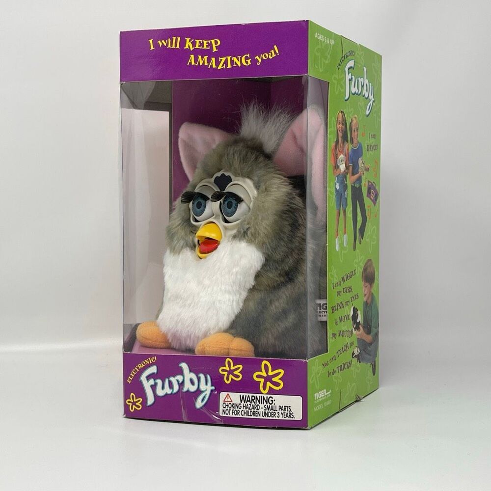 Tiger Furby Model 70-800 Grey & White with Blue Eyes Pink Ears New Vintage 1998 - Picture 2 of 10
